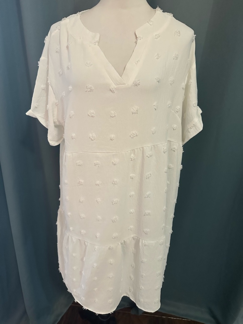 Yekaty White Swiss Dot Tunic Dress Womens XXL Boho Babydoll Short Sleeve